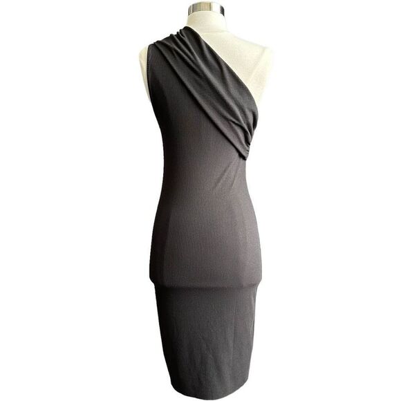 NWT House Of Harlow 1960 Ribbed Knit One Shoulder Bodycon Dress Black S - Picture 2 of 8